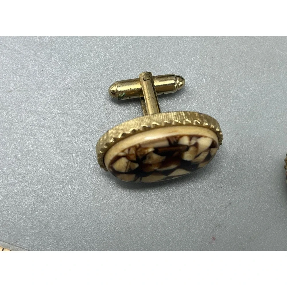 Vintage Peanut Wood Jasper Rare Gold‎ tone Cufflinks